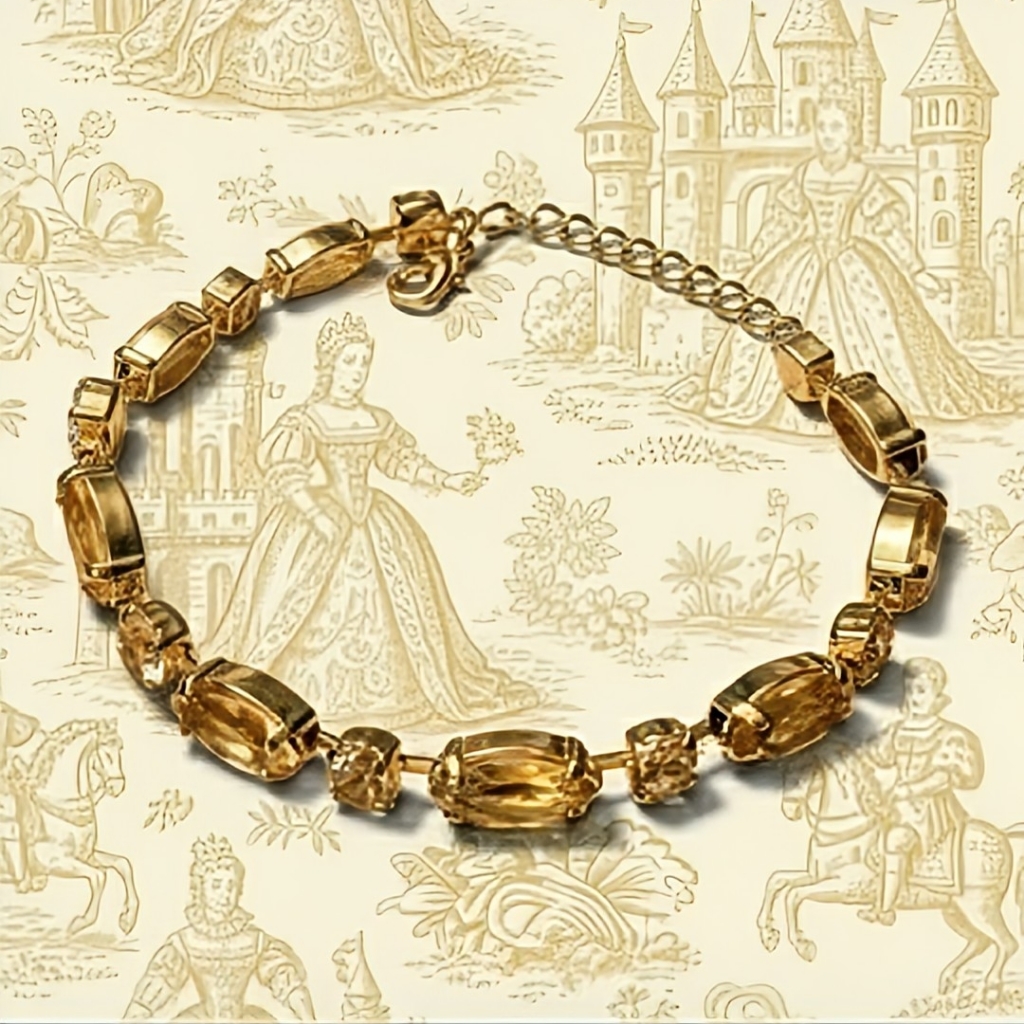 Natural Yellow Citrine 21.7 Total Carats In Classic Gold Plated Tennis Bracelet
